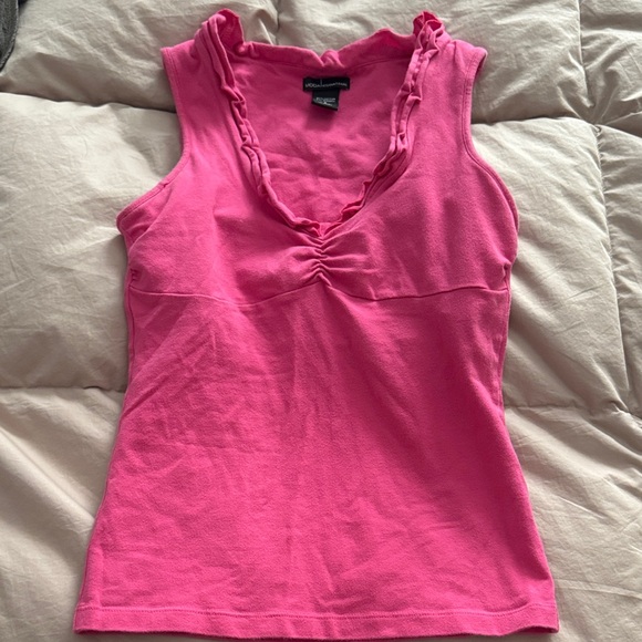 Moda International Tops - Moda international Pink Ruffle V-Neck tank Top